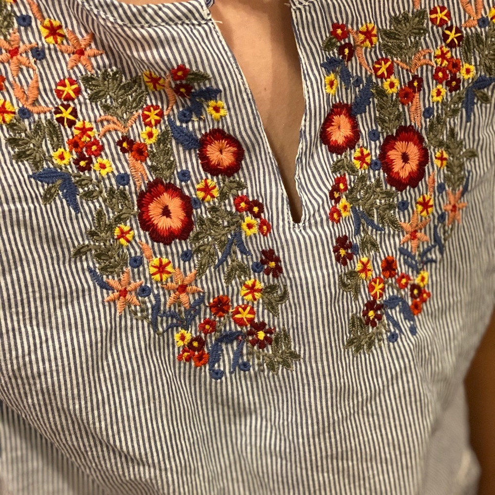 Size MP Blue Multi Embroidered Peplum Top - Picture 3 of 7